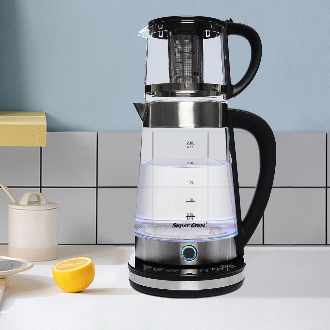 Elektrischer Wasserkocher, 2.5L Teekocher mit 1L Kleiner mit Temperatureinstellung und Edelstahlsieb