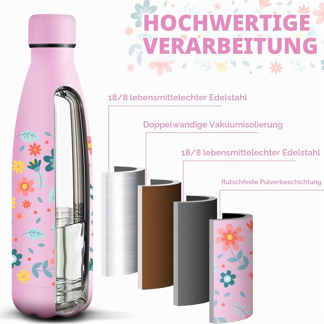HoneyHolly Edelstahl Trinkflasche, 500ml BPA-frei, Thermosflasche, Isolierflasche Doppelwandige, Was