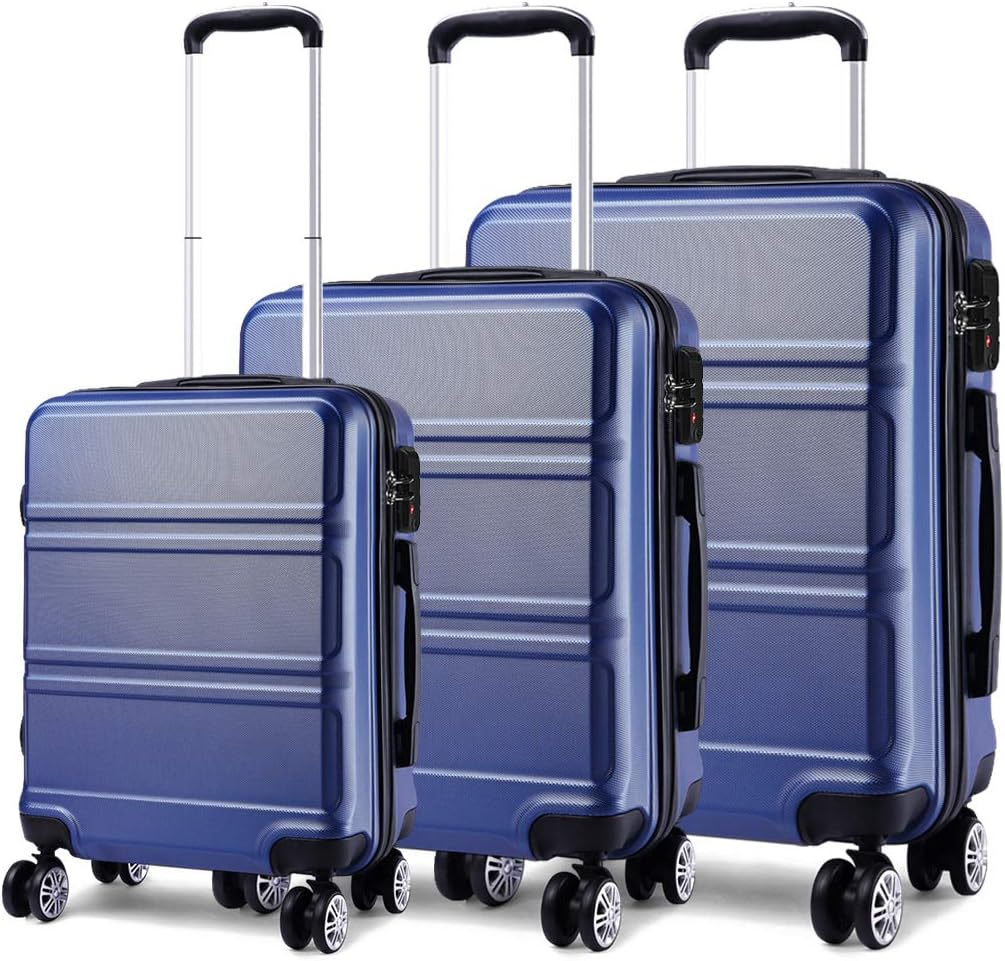 KONO Kofferset ABS Hartschalen Hardcase Trolley TSA-Schloss Reisekoffer Dunkelblau, Dunkelblau