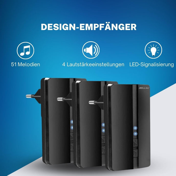 Funkklingel Set, batterielos, 1 Sender, 3 Empfänger | Keine Batterien erforderlich, 200 m Reichweite