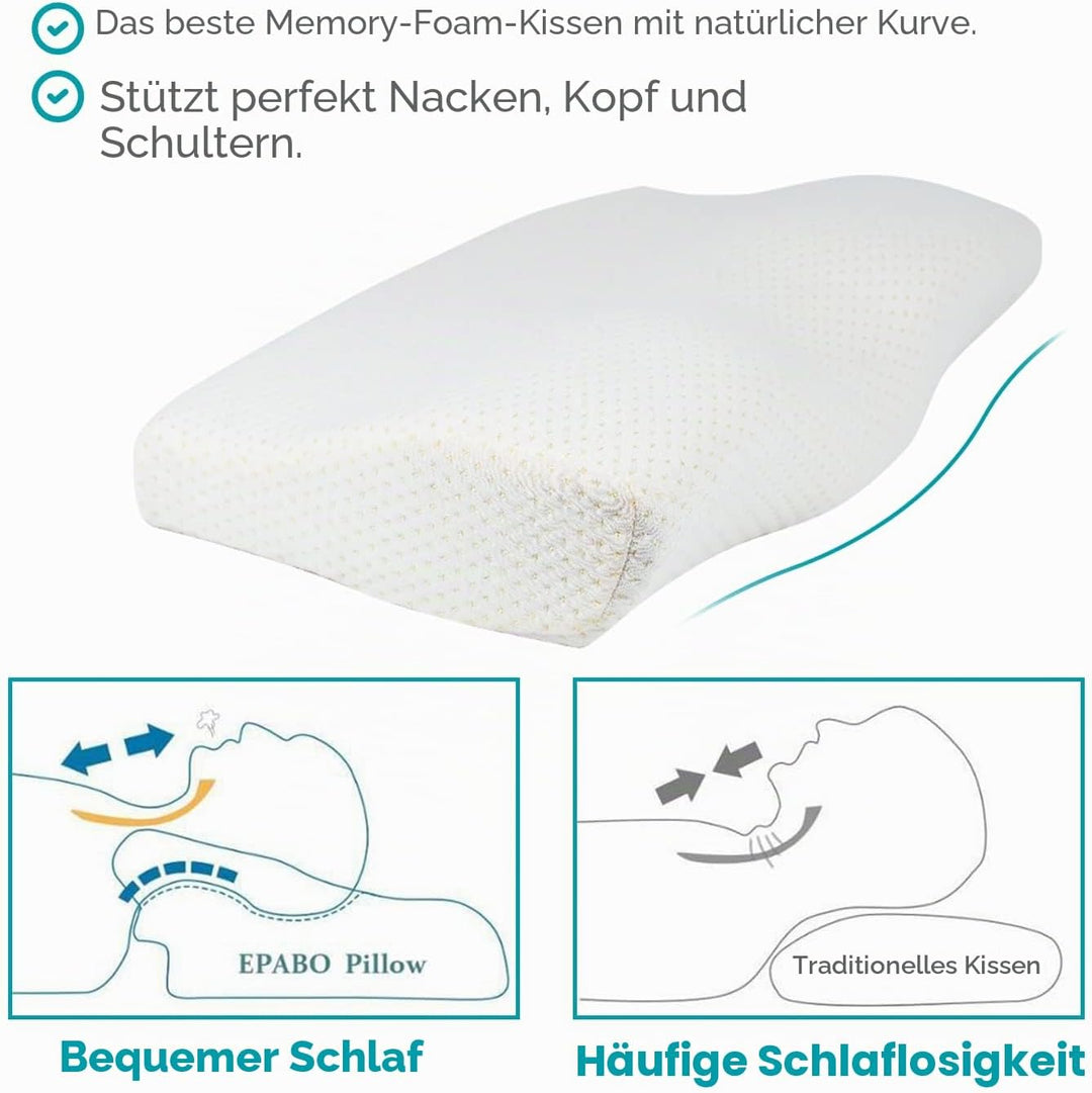 Edihome, Nackenstützkissen, Kopfkissen Nackenschmerzen, 50 x 30 x 10 cm, Nackenkissen, Memory Foam,