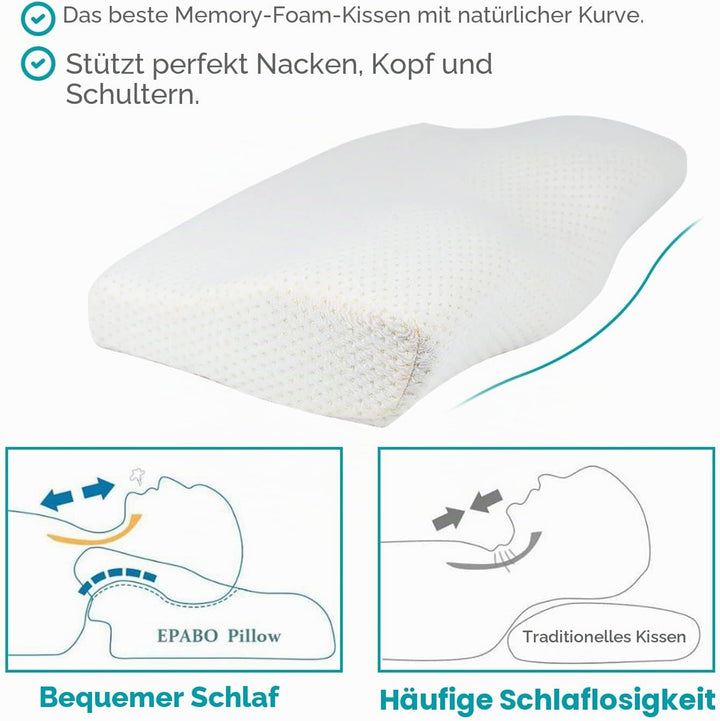 Edihome, Nackenstützkissen, Kopfkissen Nackenschmerzen, 50 x 30 x 10 cm, Nackenkissen, Memory Foam,