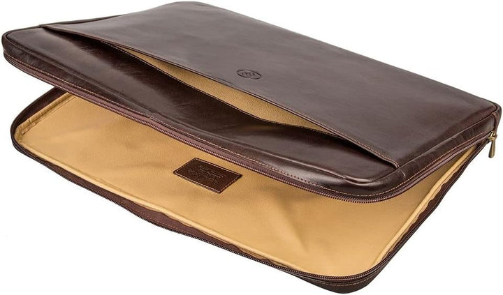 Maxwell Scott Handgefertigte Leder 17'' Laptophülle Davoli in Dunkelbraun, Dunkelbraun