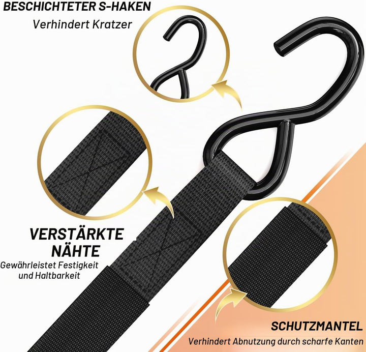 Ohuhu Spanngurte mit Ratsche 2 teilig zweiteilig 8 Stück, 680Kg 4,6m Zurrgurte Ratschengurt mit Hake
