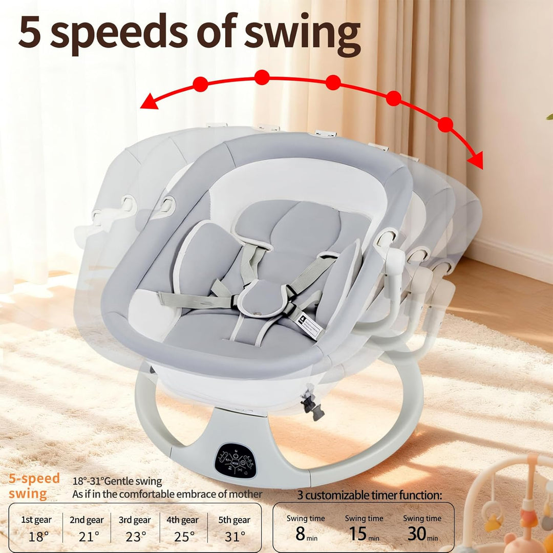Babywippe Elektrisch, Elektrische Babyschaukel, faltbar für Neugeborene,360°-Sitzdrehung,abnehmbares