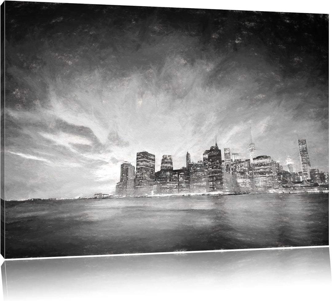 Pixxprint Skyline New York - Blick vom Dach des Empire State Building Kohle Effekt, Format: 100x70 a