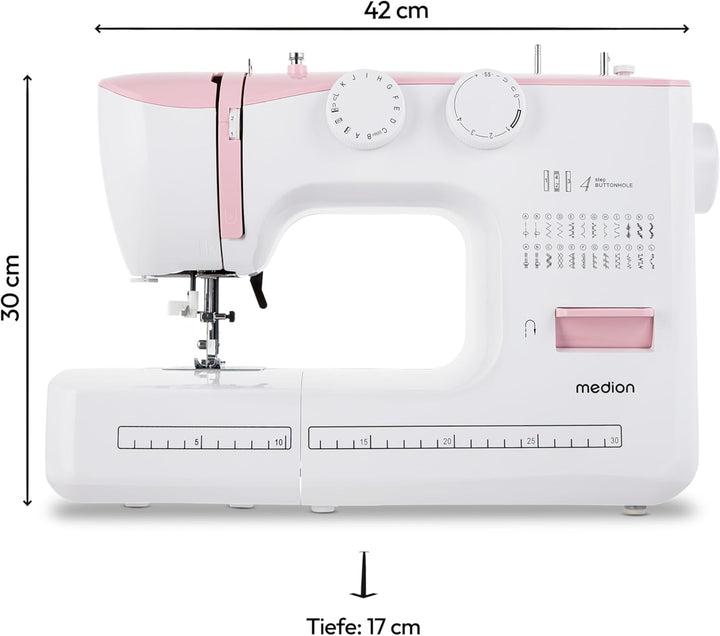 MEDION Freiarm-Nähmaschine SM60 (60 Watt, 60 verschiedene Stichmuster mit Knopflöchern, LED Nählicht