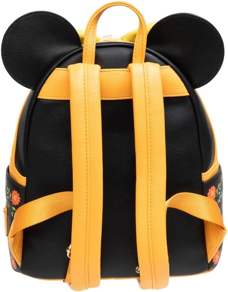 Loungefly Minnie Mouse Dia de los Muertos Sugar Skull Mini-Rucksack, Gelb, Schwarz, Weiss