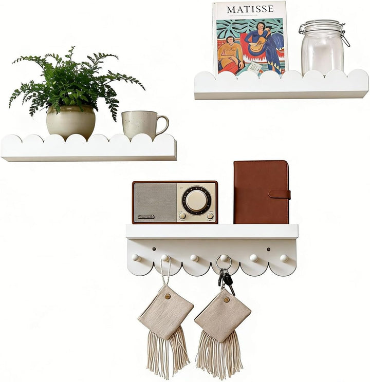 Wandregal Kinderzimmer 3er-Set Massivholz, Montessori Schwebregal 40cm mit sanften Rundungen, Bücher