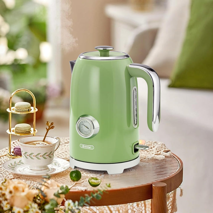 Wiltal Wasserkocher [1,7L, 2200W], Retro Green, Edelstahl, Toaster Wasserkocher set Retro (Wassertem