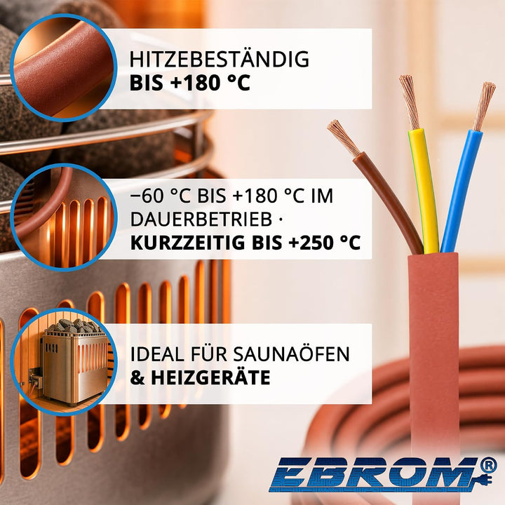 Silikonkabel Saunakabel SIHF-J 3G0,75 mm² - 99,9% OFC Kupfer verzinnt -Meterware- Auswahl in 1 Meter