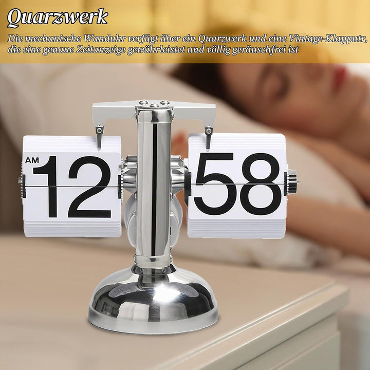 Flip-Uhr Retro,Digitale Batteriebetriebene Down Uhr mit Zahnradmechanik,Schreibtischuhr Vintage Desi
