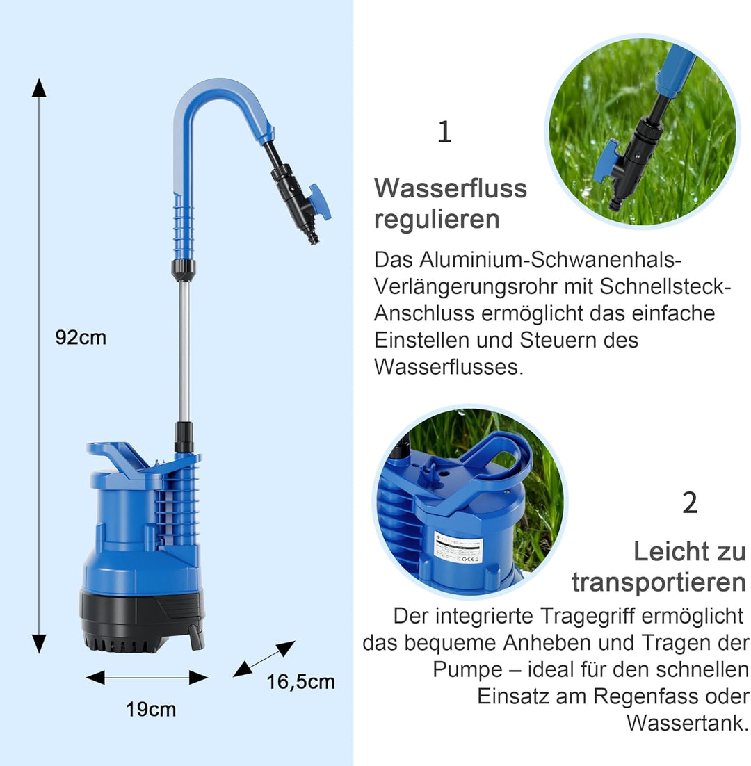 FOTING Regenwasserpumpe mit Kabel: Tauchdruckpumpe mit integriertem Filter, Fördermenge 5.500 l/h, F