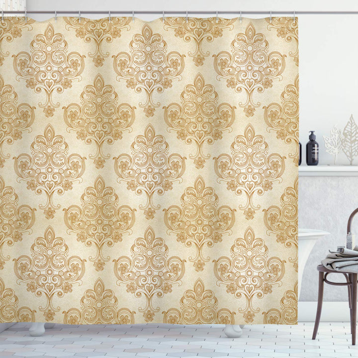 ABAKUHAUS Jahrgang Duschvorhang, Barock Curved Blumen, Stoffliches Gewebe Badezimmerdekorationsset m