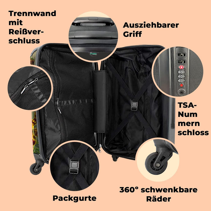 NoBoringSuitcases.com® Koffer gross Trolley Rollkoffer Reisekoffer mit 4 Rollen Fotokoffer - Blumen