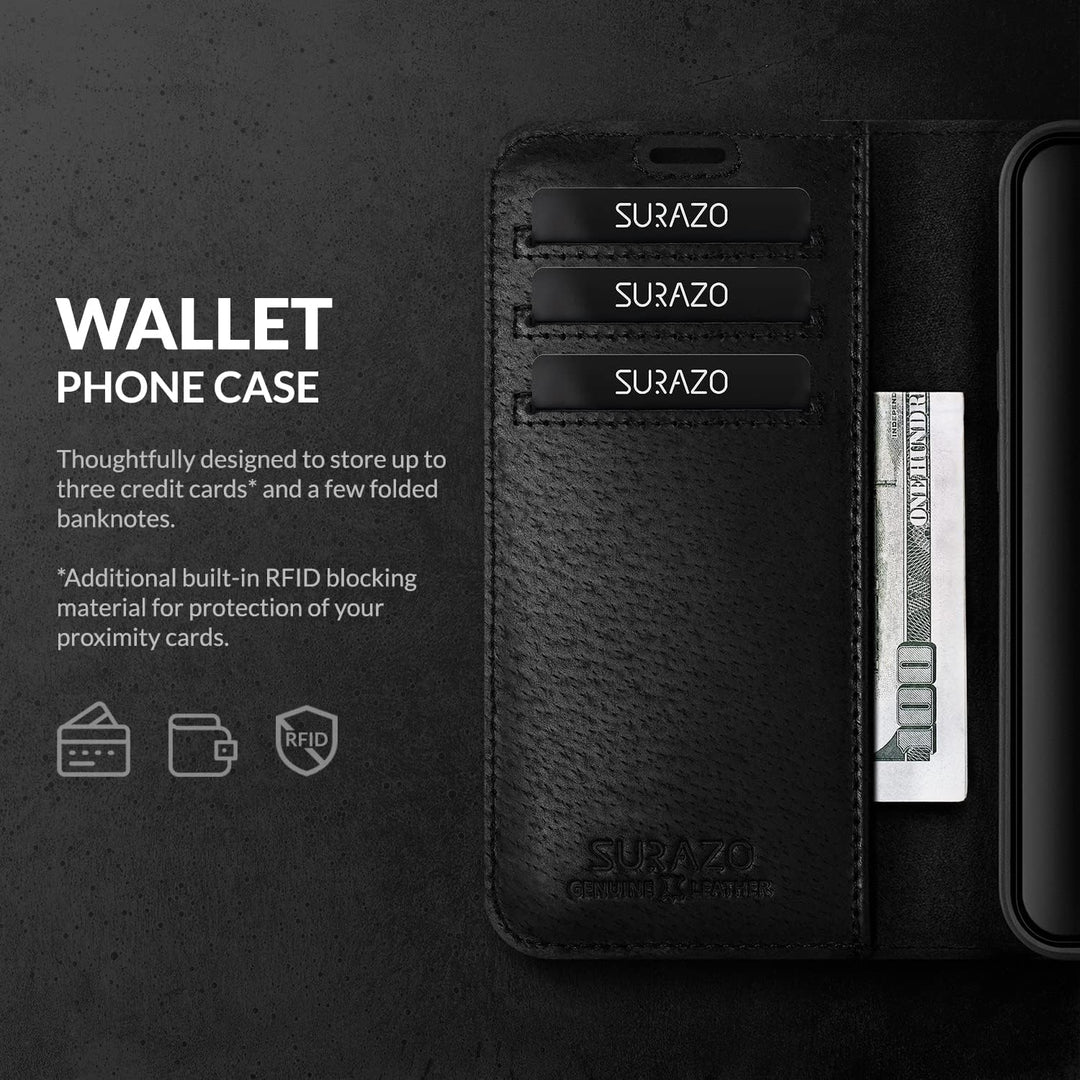 SURAZO Premium Handyhülle für Samsung Galaxy A54 Hülle Leder – Klappbare Echtleder Schutzhülle [Magn