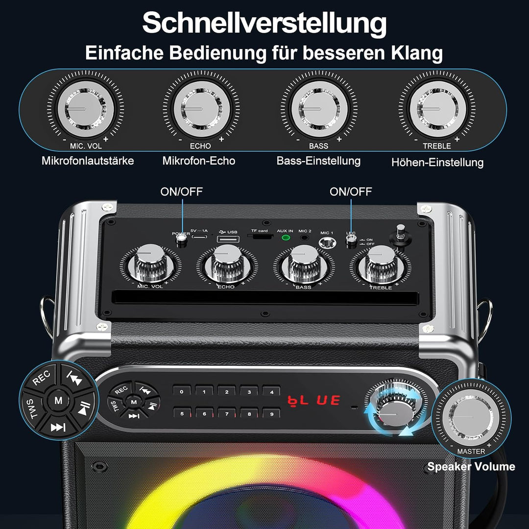 JYX Karaoke Maschine, Karaoke Anlage mit 3 Mikrofonen, Tragbare Bluetooth 5.3 Karaoke Box, 80W PA An