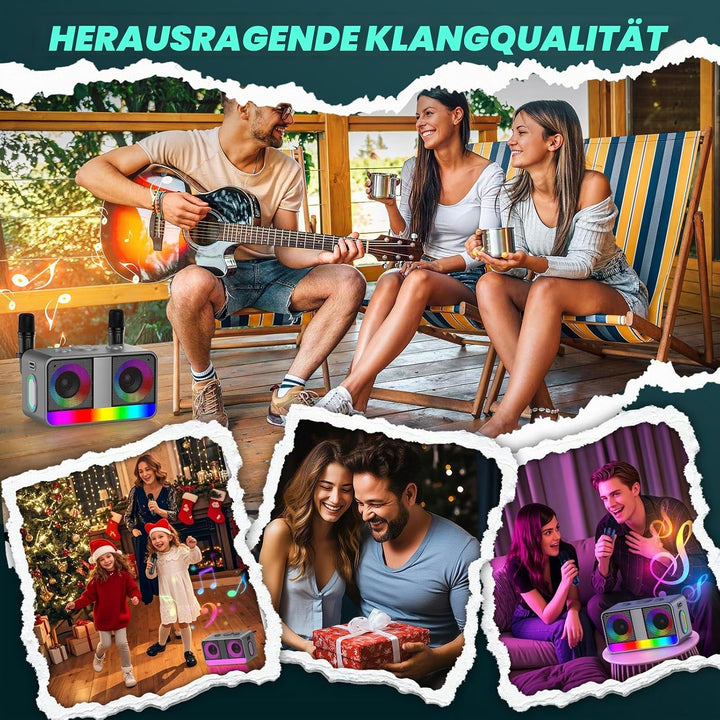 Karaoke-Maschine : Echter Tragbarer Lautsprecher mit 35W, 8-Stunden-Autonomie, 2 Aufladbare Drahtlos