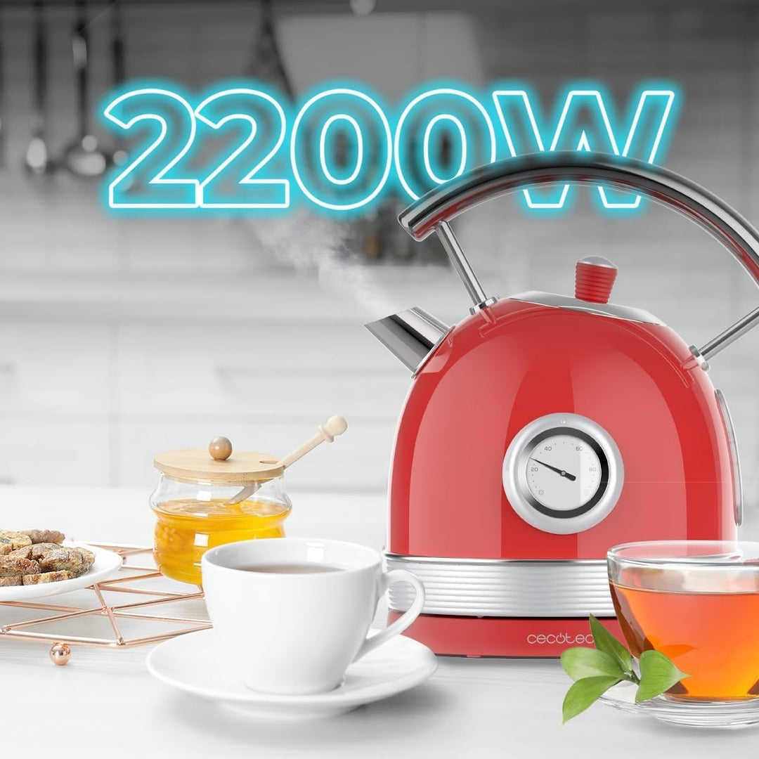 Cecotec Wasserkocher mit 1,8 Liter Fassungsvermögen Thermosense 420 Vintage Light Red. 2200 W, Fassu