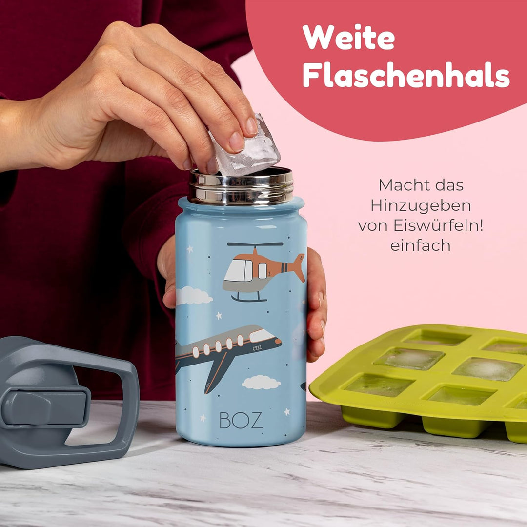 BOZ Trinkflasche mit Strohhalm Kinder, Doppelwandig Vakuumisolierte Edelstahl Kindertrinkflaschen fü