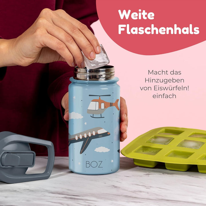 BOZ Trinkflasche mit Strohhalm Kinder, Doppelwandig Vakuumisolierte Edelstahl Kindertrinkflaschen fü