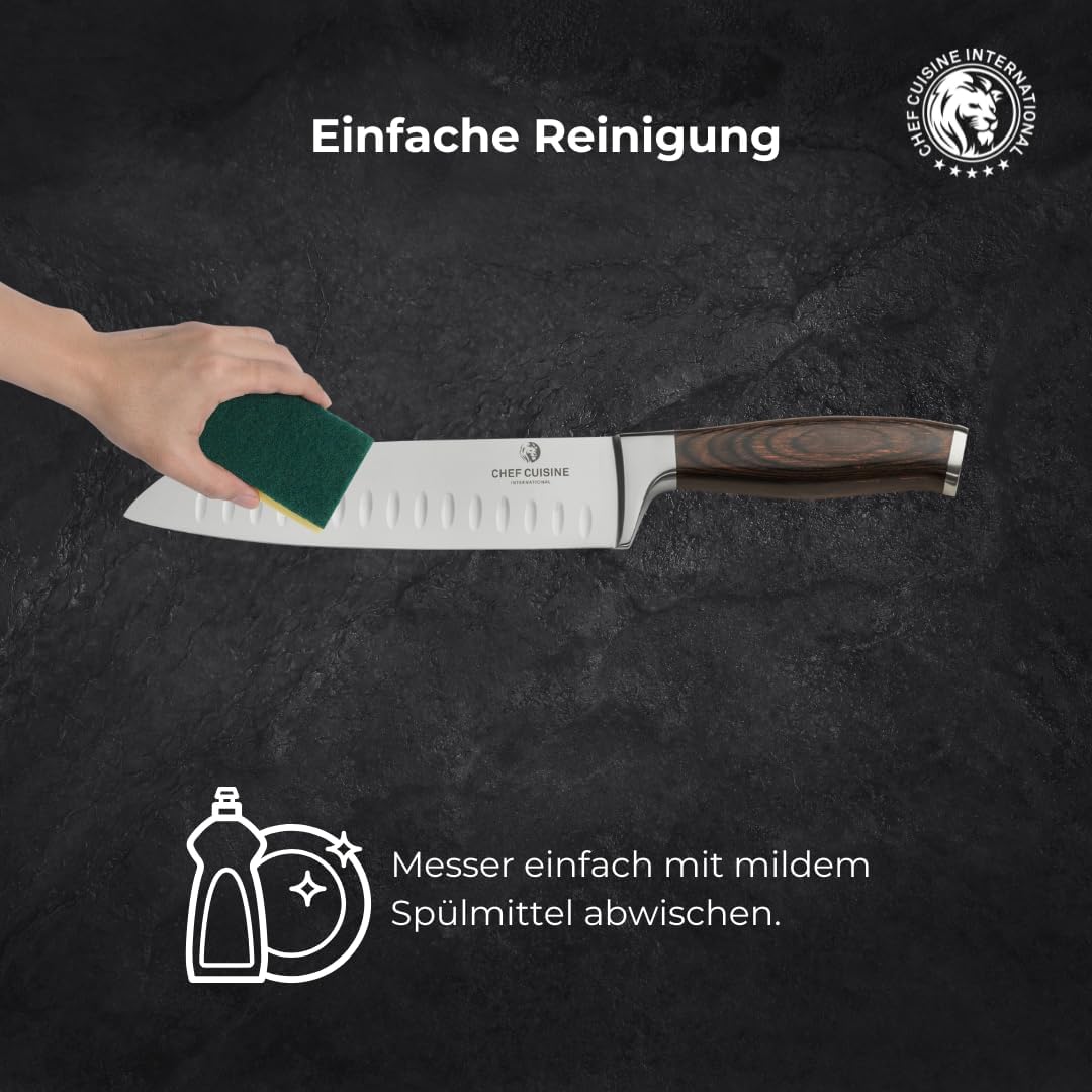 CHEF CUISINE Santoku-Messer, Klingenlänge 180 mm, Spezieller Klingenstahl, Eisgehärtet, Handgeschlif