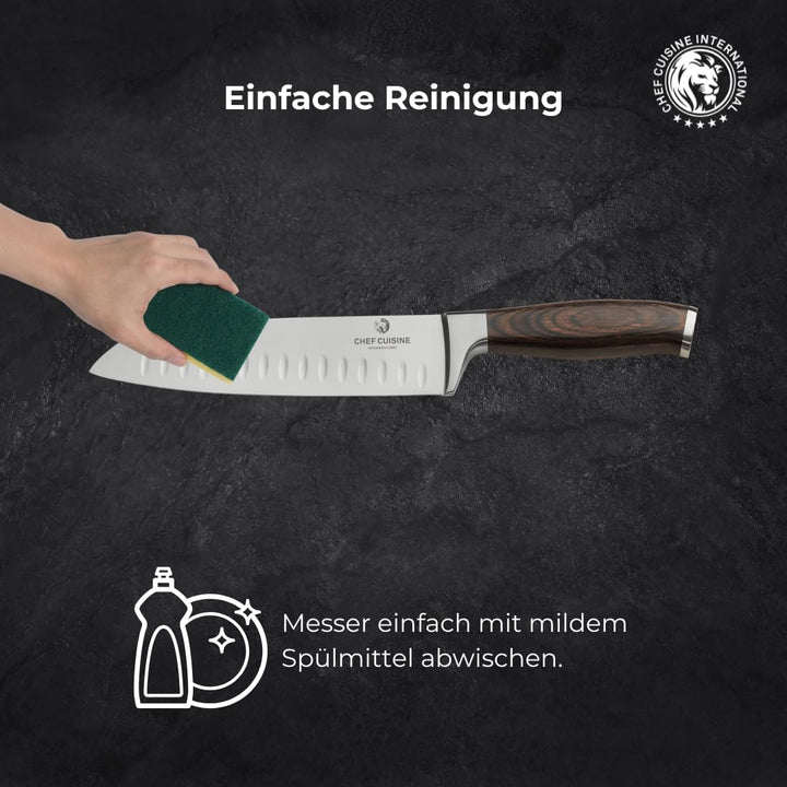CHEF CUISINE Santoku-Messer, Klingenlänge 180 mm, Spezieller Klingenstahl, Eisgehärtet, Handgeschlif