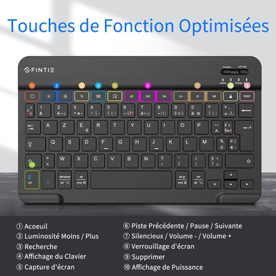 Fintie Ultra Dünn (4mm) Bluetooth Tastatur mit französischem Layout AZERTY für iPad/Samsung Galaxy T