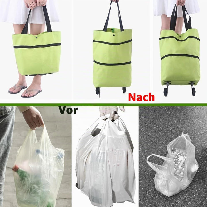Faltbare Tasche mit Rollen | Faltbarer Einkaufstrolley | Multifunktionale Einkaufstasche mit Rollen
