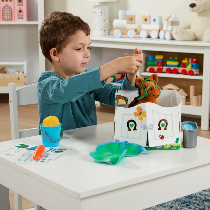 Melissa & Doug Feed & Groom Horse Care Play Set , Pretend Play , Play Set , 3+ , Gift for Boy or Gir