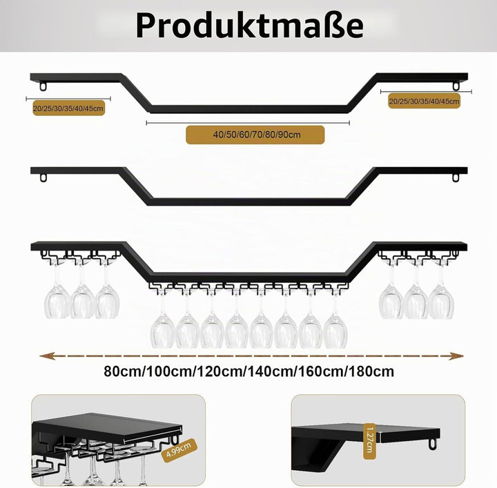 Modernes Wand Weinregal mit LED Beleuchtung, 3 Ebenen Weinpareite Display mit Glashalter, Schwebende