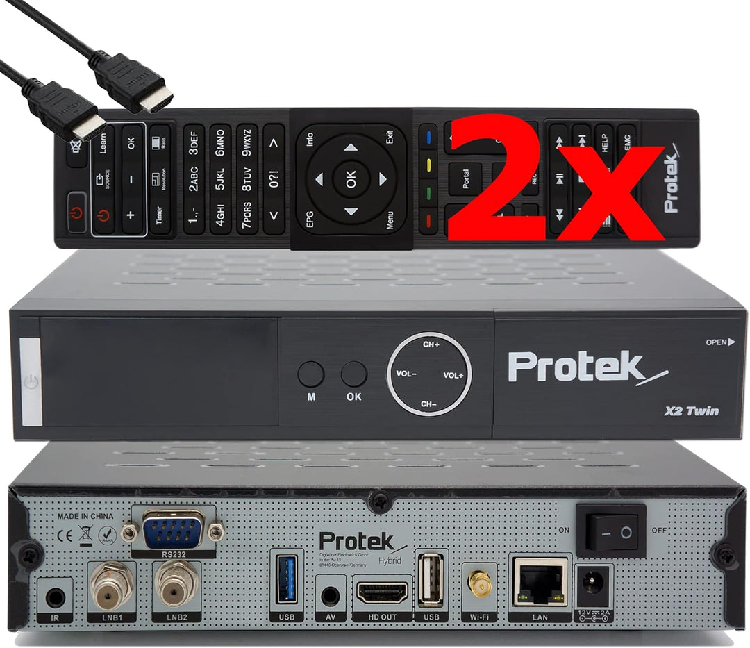 Protek X2 Twin SAT 4K - UHD HDR 2X DVB-S2 Twin Tuner, OpenATV E2 Linux Receiver, Smart TV-Box, Aufna
