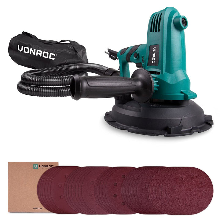 VONROC Wand-Exzenterschleifer 750W – für Decken und Wände – 180 mm Durchmesser – 33 Schleifblätter –