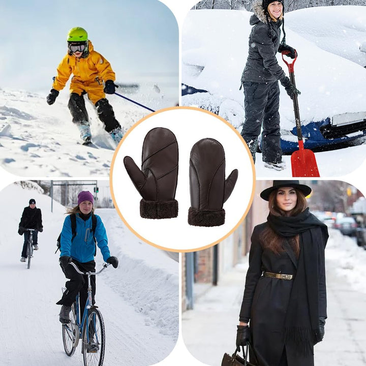 MGGMOKAY Damen Fäustlinge für Winter Damen Lammfell Shearling Fäustlinge Winter Lederhandschuh S Bra