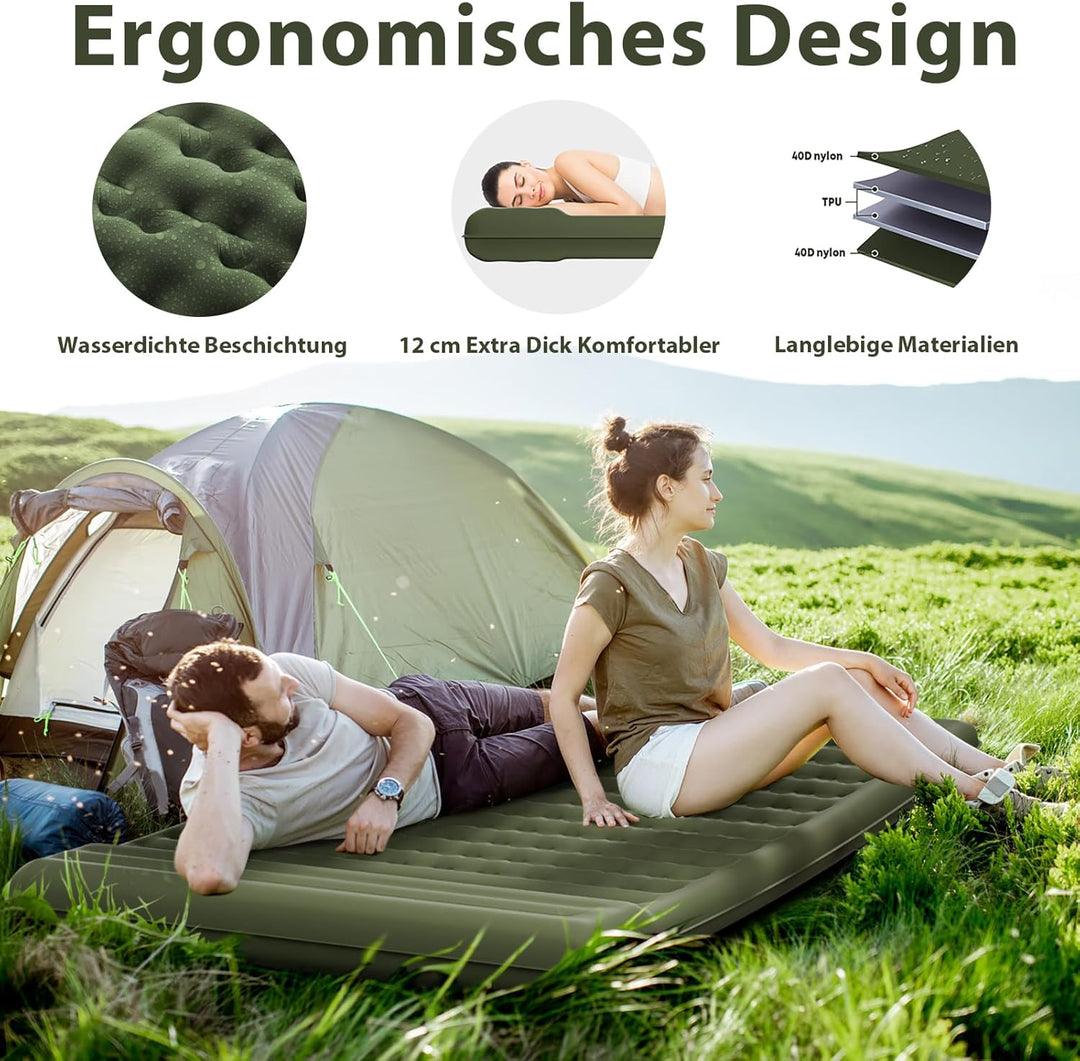 Isomatte Feldbett 12-15CM Extra Dicke verstärkte Stützstruktur mit Integrierter Fusspumpe und Kissen