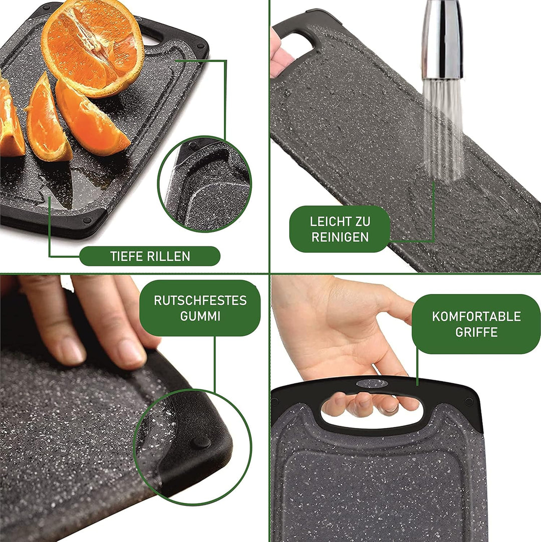 Frühstücksbrettchen 4-er Set, 25x15 cm, spülmaschinenfest beidseitig rutschfest mit Saftrille und Gr