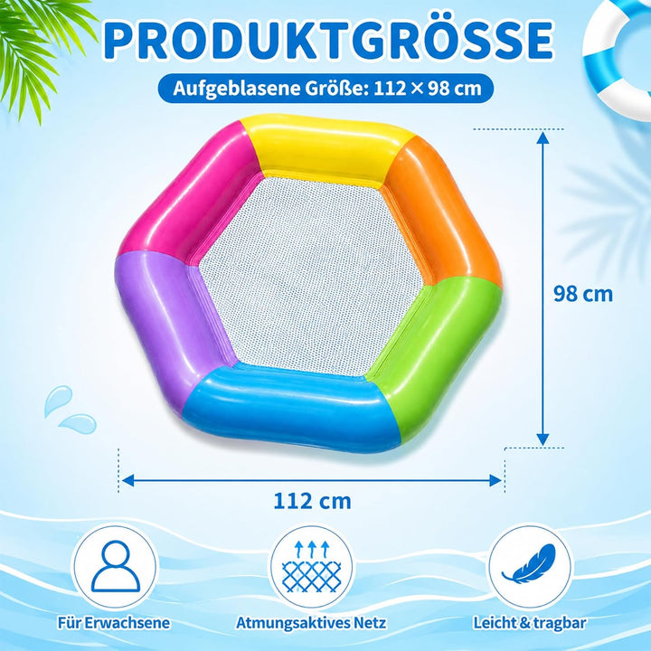 Aufblasbares Schwimmbett,Luftmatratze Pool Erwachsene,Pool zubehör Sechseckig-Rosenrot, Sechseckig-R