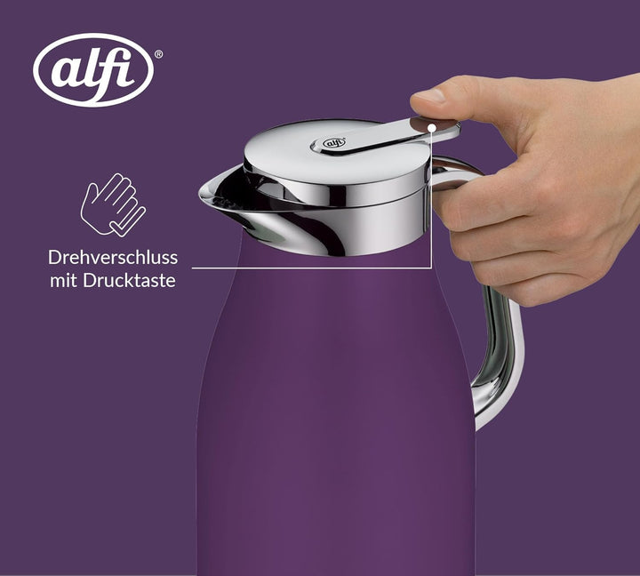 alfi SKYLINE 1,0l, deep lavender, Edelstahl-Isolierkanne mit hygienischem Hartglaseinsatz, Drehversc