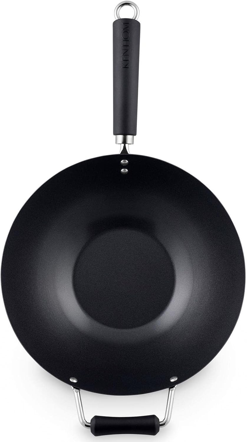 Ken Hom Stielwok 31 cm Induktion aus Karbonstahl antihaftbeschichtet mit Gegengriff - Wok Set inklus