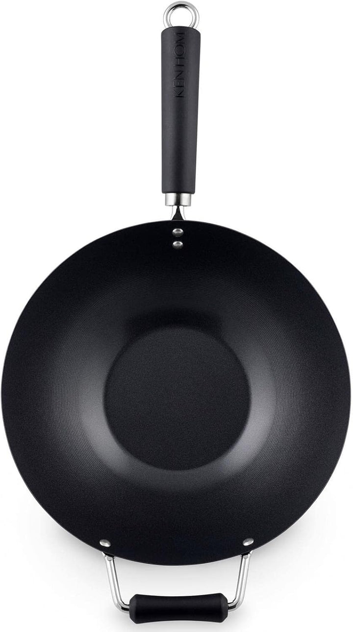 Ken Hom Stielwok 31 cm Induktion aus Karbonstahl antihaftbeschichtet mit Gegengriff - Wok Set inklus