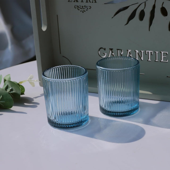 Vohocandle Blaue Teelichthalter12er-Set, Gerippter Teelichtgläser-Kerzenhalter für die Tischdekorati