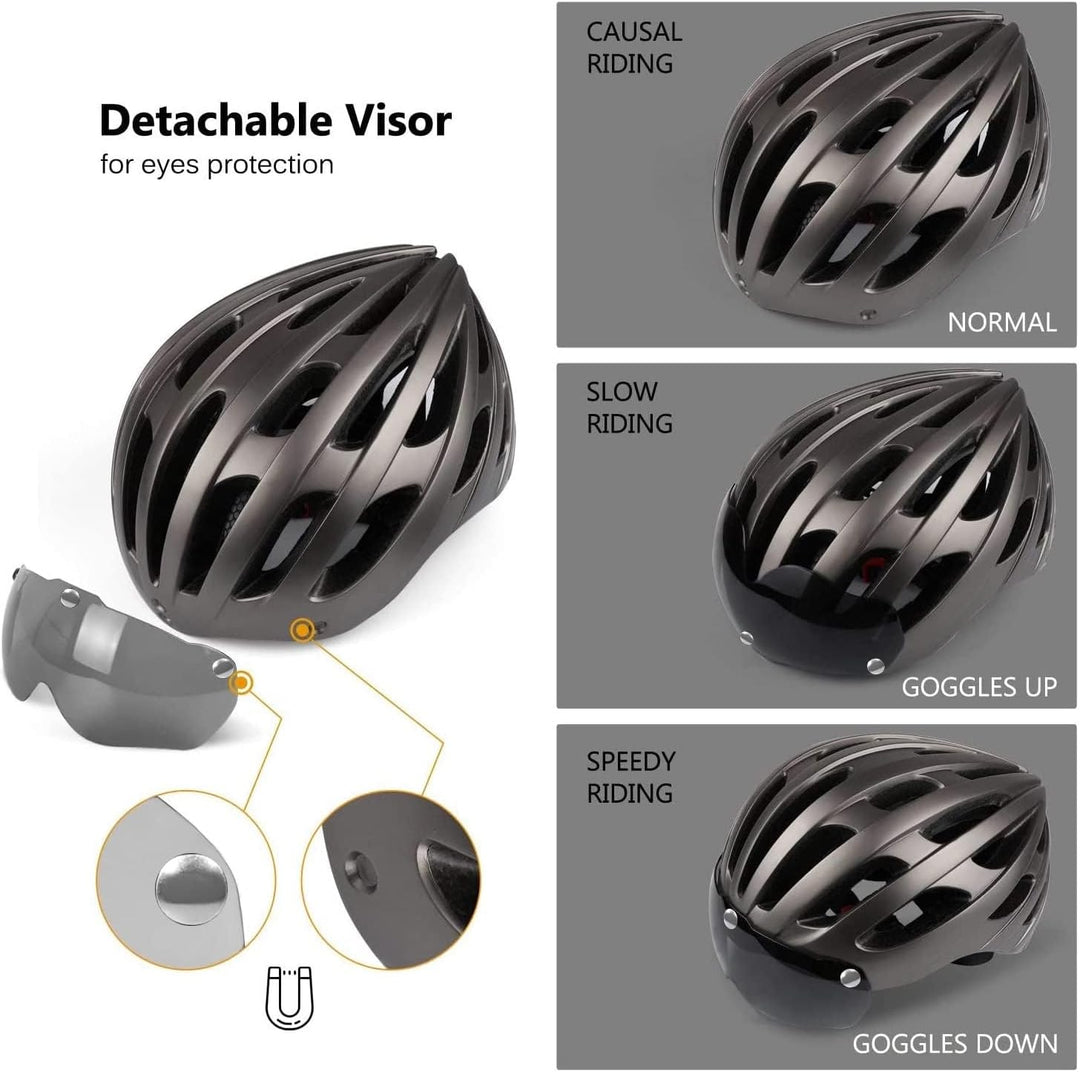 Shinmax Fahrradhelm mit Visier UV-beschützen,Fahrradhelm Herren Damen mit USB Licht Leuchtaufkleber,