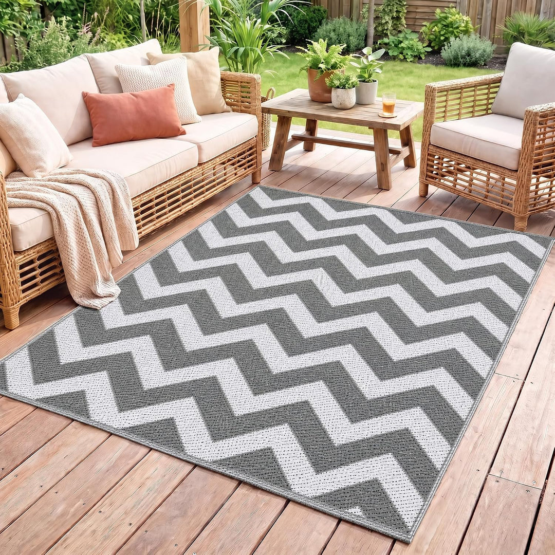 Outsunny Outdoor-Teppich, wasserdichter Kunststoffteppich, Balkonteppich mit doppelseitigem Design,