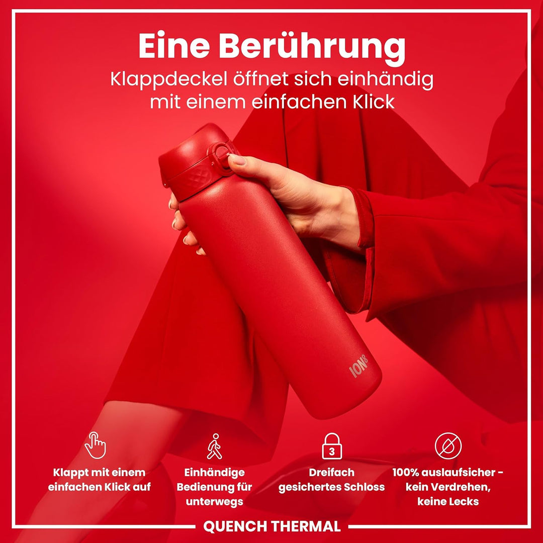 Ion8 Vakuumisolierte Edelstahl-Trinkflasche, 1 Liter, 920 ml, Auslaufsicher, Einhandöffnung, Sichere