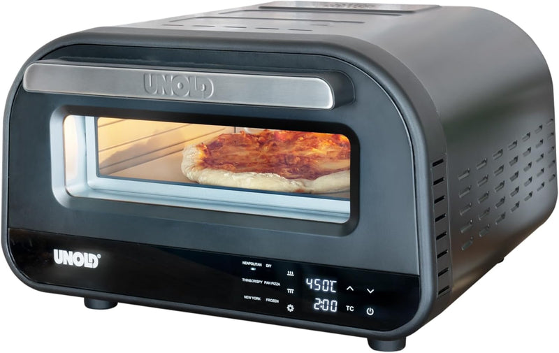 Unold 68815 Pizzaofen Don Luigi - Schwarz, Elektrischer Ofen, 1.700 Watt, rostfreier Edelstahl, bis