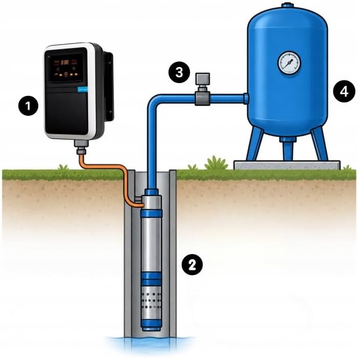 Tiefbrunnenpumpe ZEN 4/11 3,5 Zoll mit Frequenzumrichter – Sandverträgliche Edelstahl-Tauchpumpe, Br