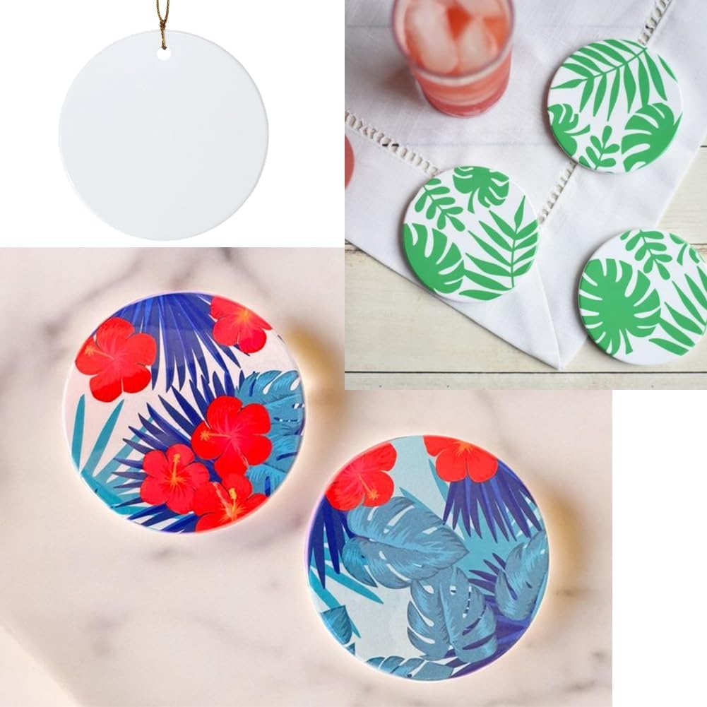 12 Stück Runde Sublimationsornament Rohlinge Hängende Sublimationsrohlinge Mit Jutekordeln Porzellan