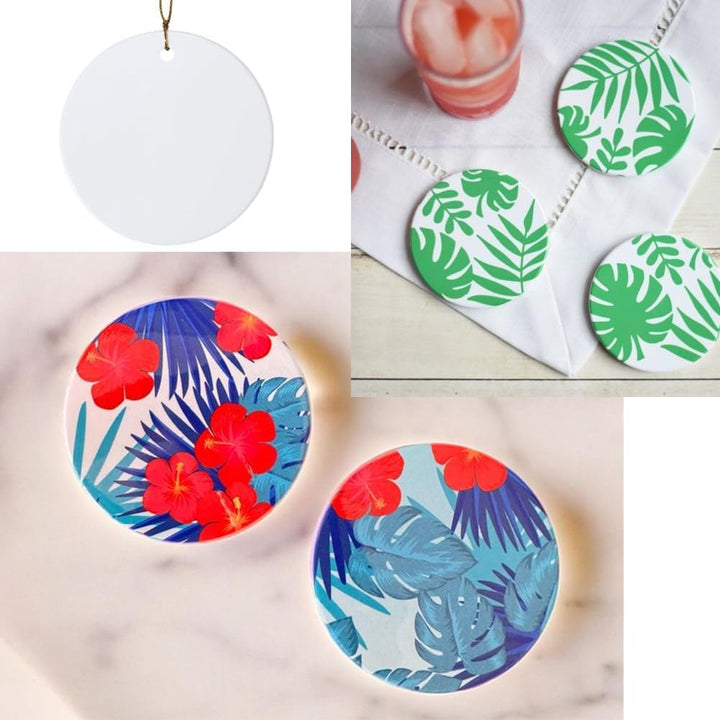 12 Stück Runde Sublimationsornament Rohlinge Hängende Sublimationsrohlinge Mit Jutekordeln Porzellan
