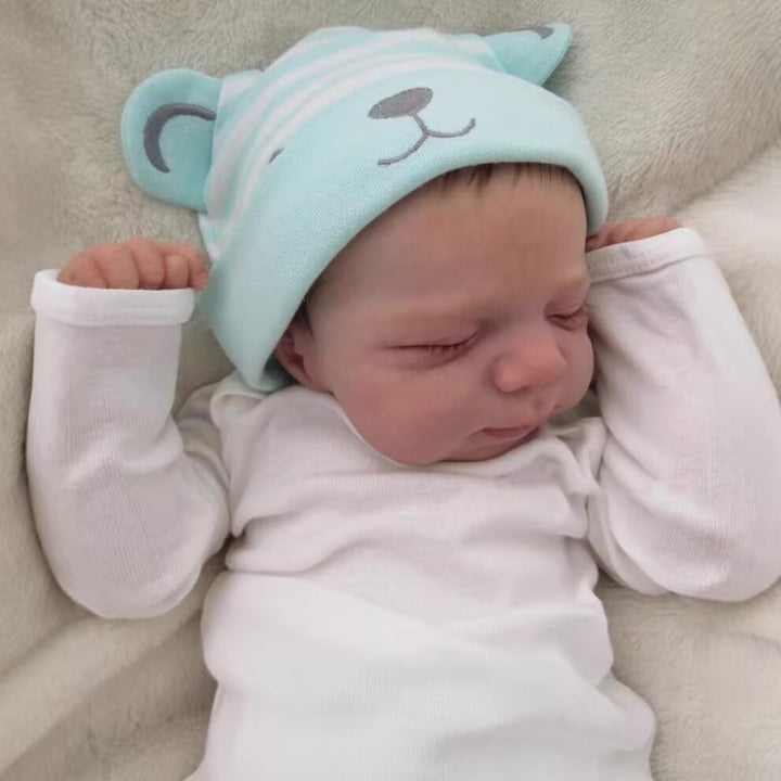 Zero pam Reborn Baby Mädchen Vollsilikon Lebensecht mit Haaren Augen Zu, Puppe 45 cm Reborn Babypupp