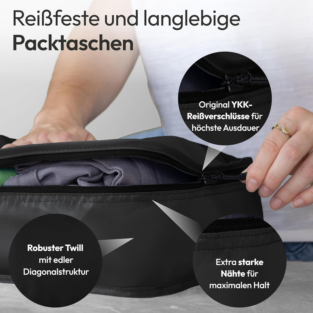 Koffer Organizer Set 5-teilig – Premium Packing Cubes aus robustem Twill mit YKK-Reissverschlüssen –